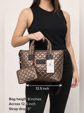 HeartLove by Charo Quilted Bronze Tote Bag w/ Strap & Pouch – NWT ✨